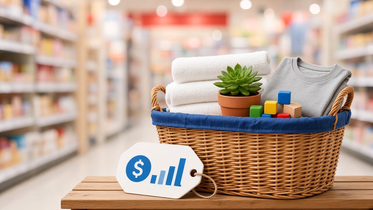 Compare BIG W prices with Find It: cheaper, closer, quicker Shopping basket with toys, homewares, and clothing on a blue accent background — compare BIG W prices before you shop