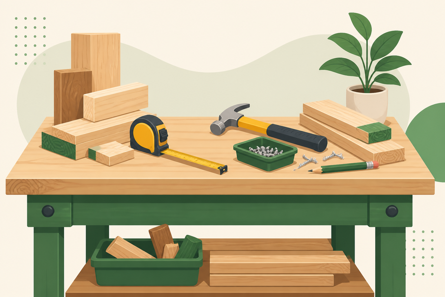Compare Bunnings prices with Find It: cheaper, closer, quicker Workbench with tools, timber offcuts, and a tape measure — compare hardware prices before your project