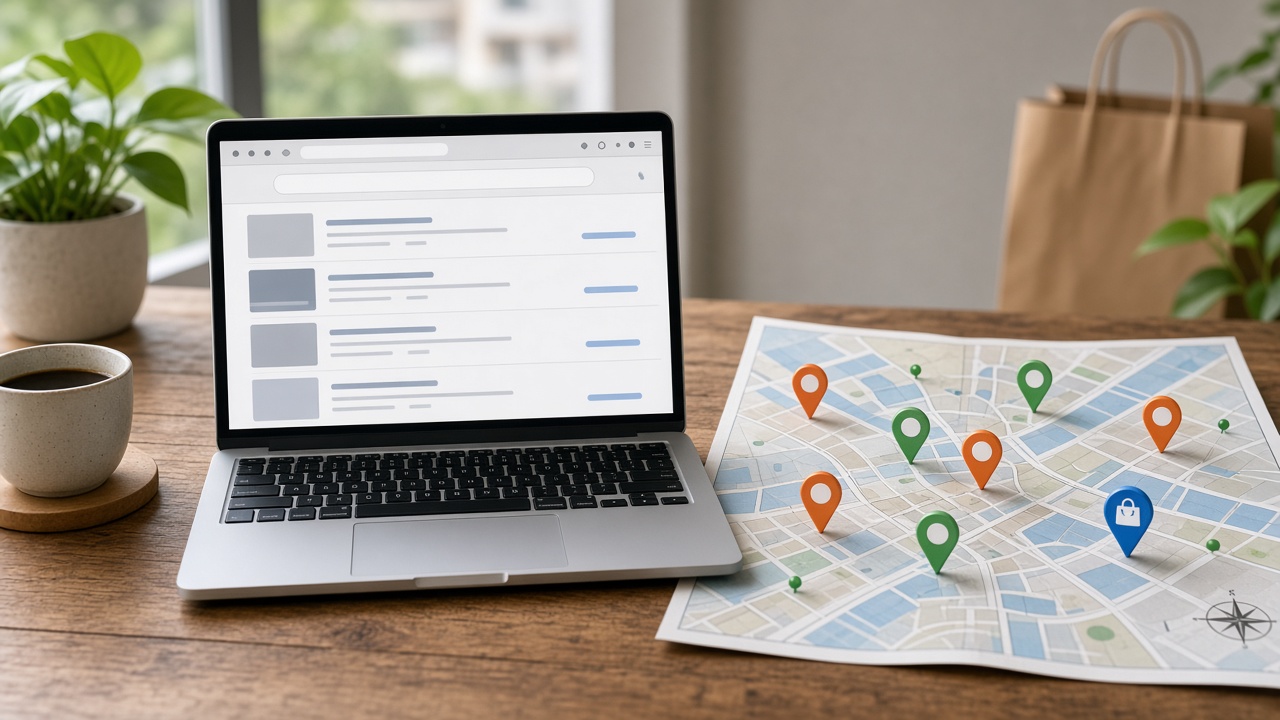 Generic search results page vs a map with store stock pins — limits of web search for local shopping